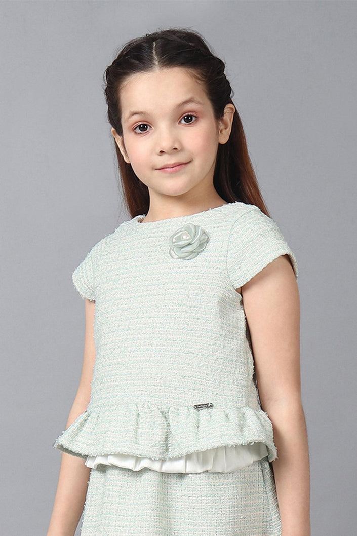 One Friday Kids Girls Green Knitted Round Neck Peplum Top - One Friday World