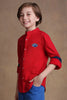 One Friday Kids Boys Red Embroidered Slim fit Shirt