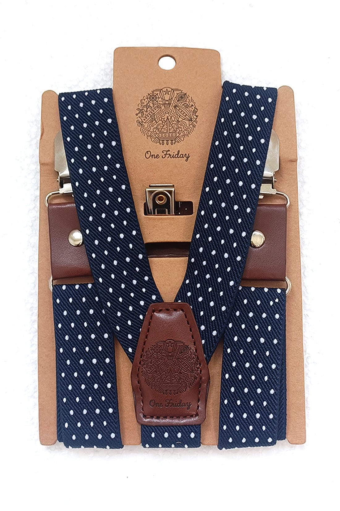 One Friday Navy Blue Polka Dot Print Suspender - One Friday World