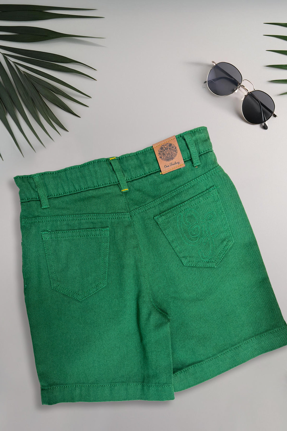 One Friday Kids Boys 100% Cotton Green Shorts