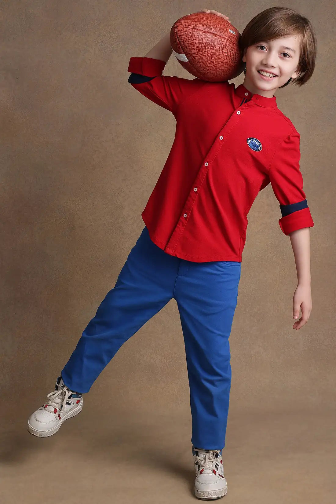 One Friday Kids Boys Red Embroidered Slim fit Shirt