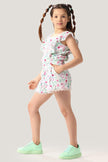 One Friday Kids Girls Bambi Printed Laced Cotton Shorts - One Friday World