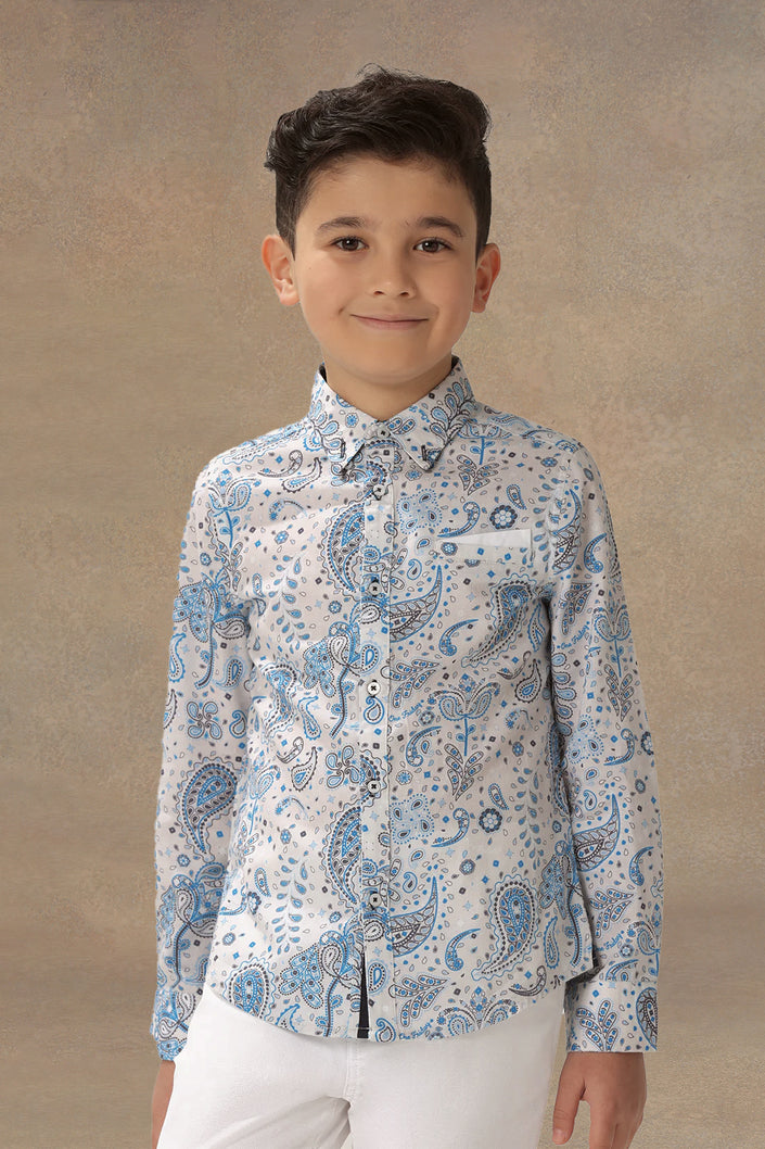 One Friday Boys Blue & White Paisley printed Shirt