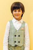 One Friday Kids Boys Green  Check Waist Coat