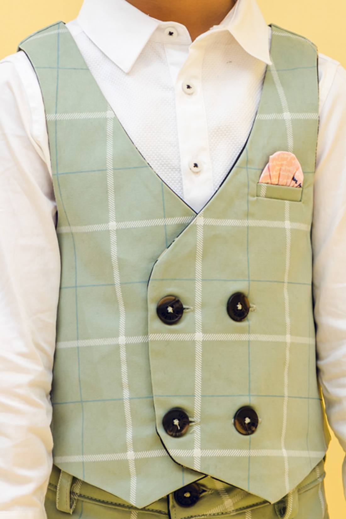 One Friday Kids Boys Green  Check Waist Coat