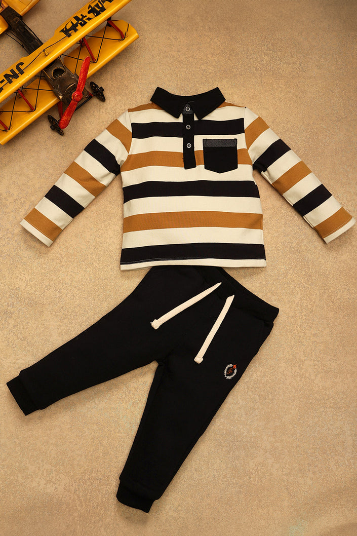 One Friday Baby Boys Multi Stripes T-Shirt & Track Pant Set