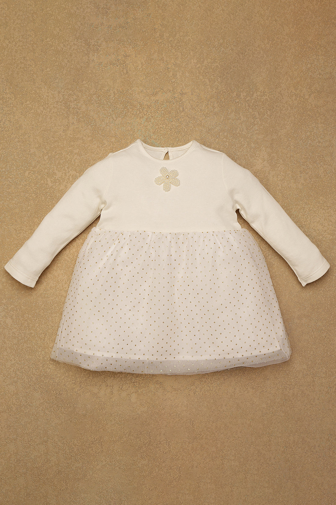 One Friday Baby Girls Off White Solid Dress