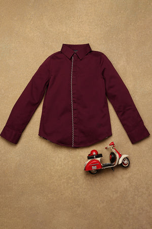 One Friday Kids Boys Burgundy Solid Shirt