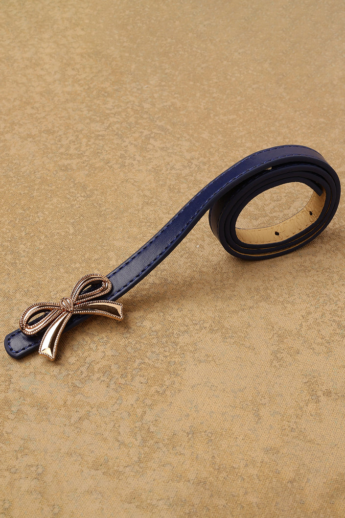 One Friday Navy Blue Leather Solid Belt