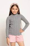 One Friday Kids Girls Grey Turtleneck Full Sleeves Knitted Jumper