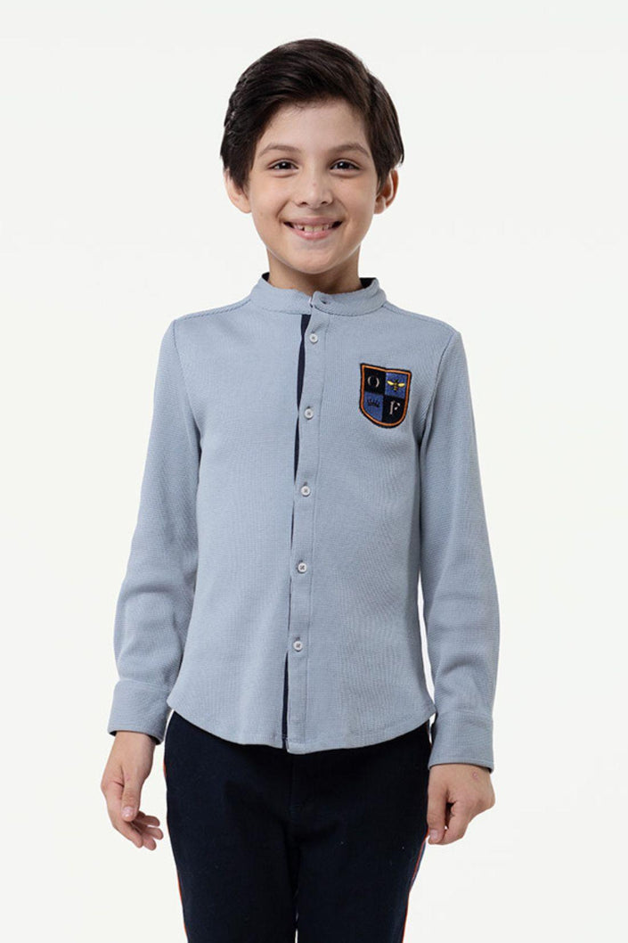 One Friday Kids Boys Blue Chinese Collar Shirt - One Friday World