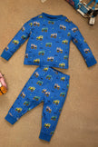 One Friday Baby Boys Blue Vehicle Printed Night Suit Set