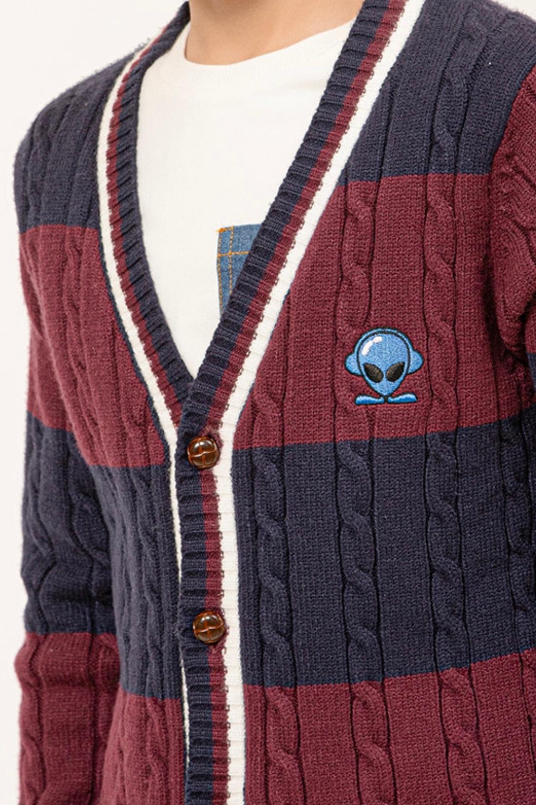 One Friday Kids Boys  Blue & Burgundy Stripes Cardigan