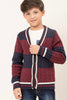 One Friday Kids Boys  Blue & Burgundy Stripes Cardigan