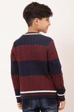 One Friday Kids Boys  Blue & Burgundy Stripes Cardigan