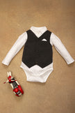 One Friday Baby Boys Grey Solid Romper With Waistcoat