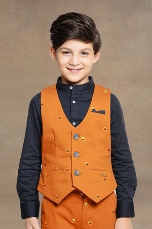 One Friday Kids Boys Rust V-Neck Waist Coat