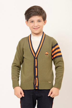 One Friday Kids Boys Olive Solid Alien Sweater