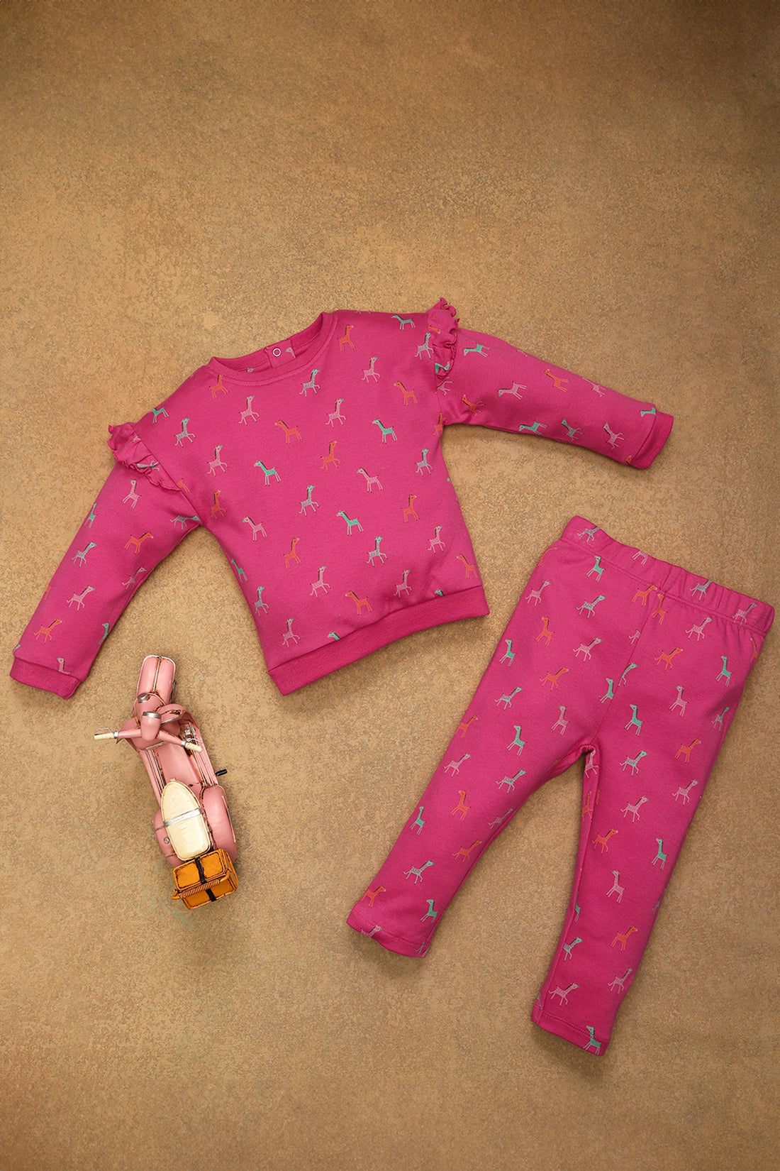 One Friday Kids Boys Pink Animal Printed Night Suit