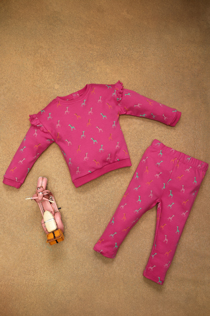 One Friday Kids Boys Pink Animal Printed Night Suit