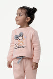 Peach Round Neck Cotton Sweatshirt With Trouser Set For Baby Girls