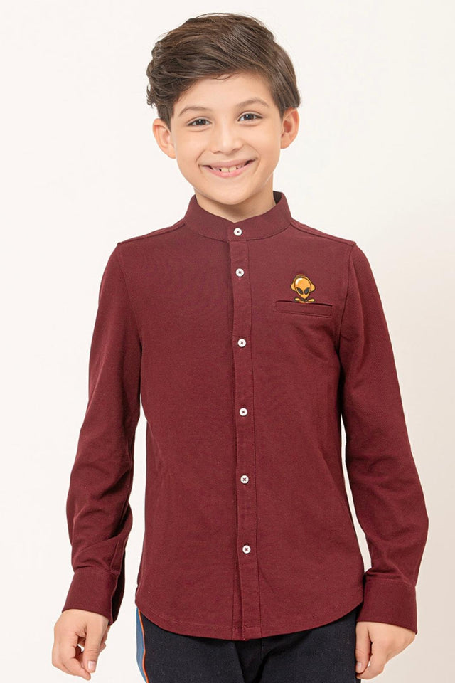 One Friday Wine Solid Cotton Shirt