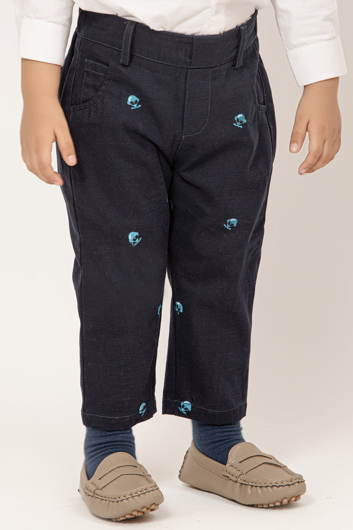 One Friday Baby Boys Blue Embroidered Trouser