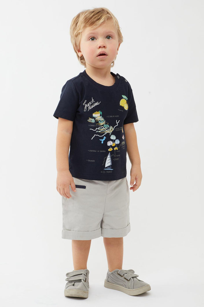 One Friday Baby Boys Navy Blue Texture Printed T-Shirt - One Friday World