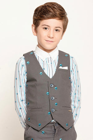 One Friday Kids Boys Grey V-Neck Waist Coat