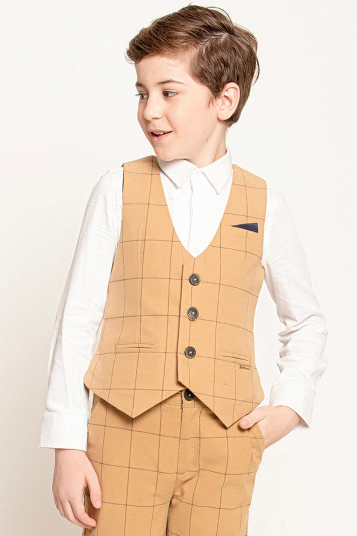 One Friday Beige Checks Waist Coat - One Friday World