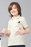 One Friday Kids Boys White Stretchable Polo Tee with Embroidery - One Friday World