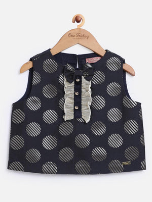 One Friday Kids Girls Navy Blue and Gold Polka Dot Top - One Friday World