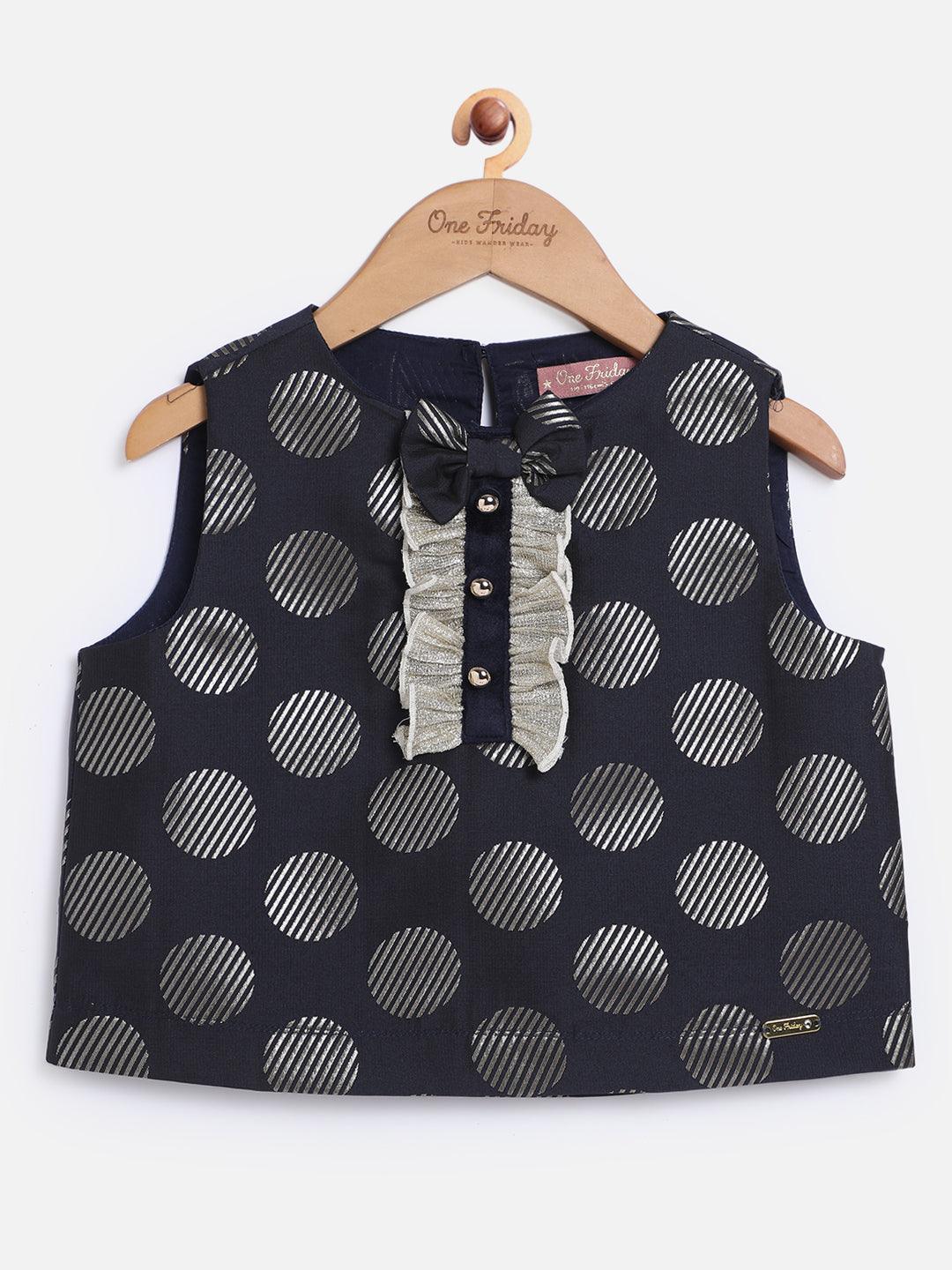 One Friday Kids Girls Navy Blue and Gold Polka Dot Top - One Friday World