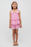 One Friday kids Girls Pink Floral Shorts with Lace & Bow - One Friday World