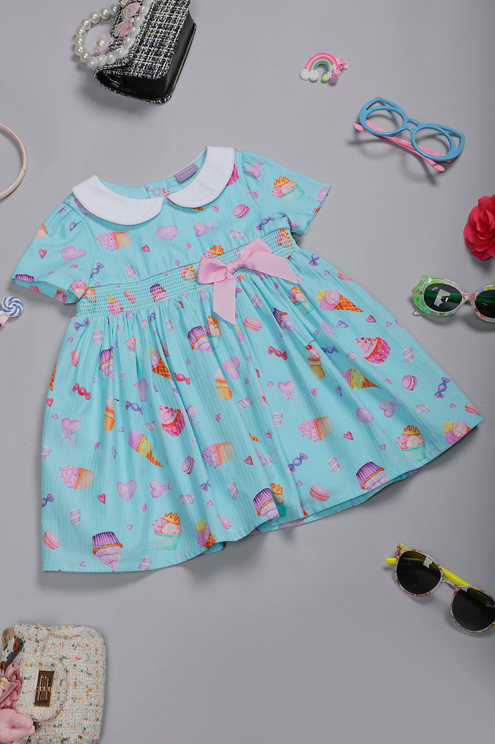 One Friday Baby Girls Aqua Peter Pan Collar Dress