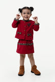 One Friday Kids Girl Maroon Solid Jacket Skirt Set for Winters