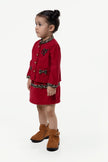 One Friday Kids Girl Maroon Solid Jacket Skirt Set for Winters