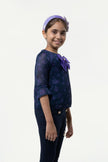 One Friday Kids Girls Navy Blue Star Printed Top With Bow - One Friday World