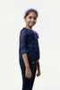 One Friday Kids Girls Navy Blue Star Printed Top With Bow - One Friday World