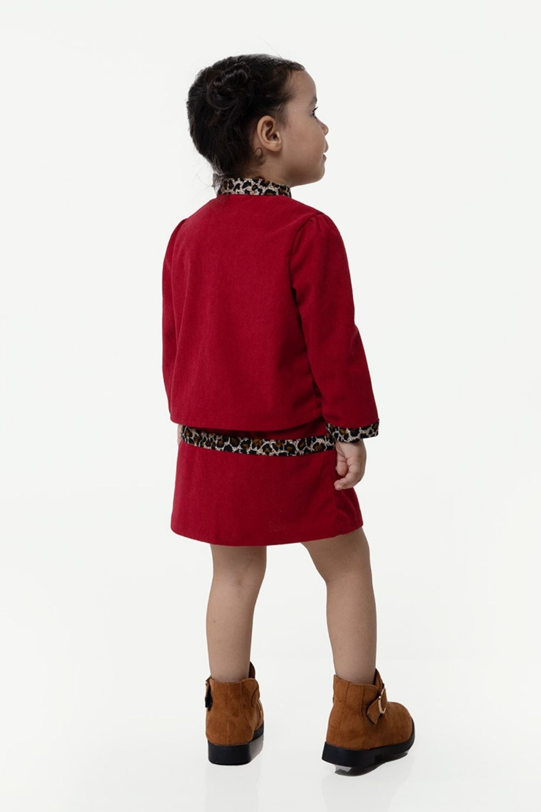 One Friday Kids Girl Maroon Solid Jacket Skirt Set for Winters