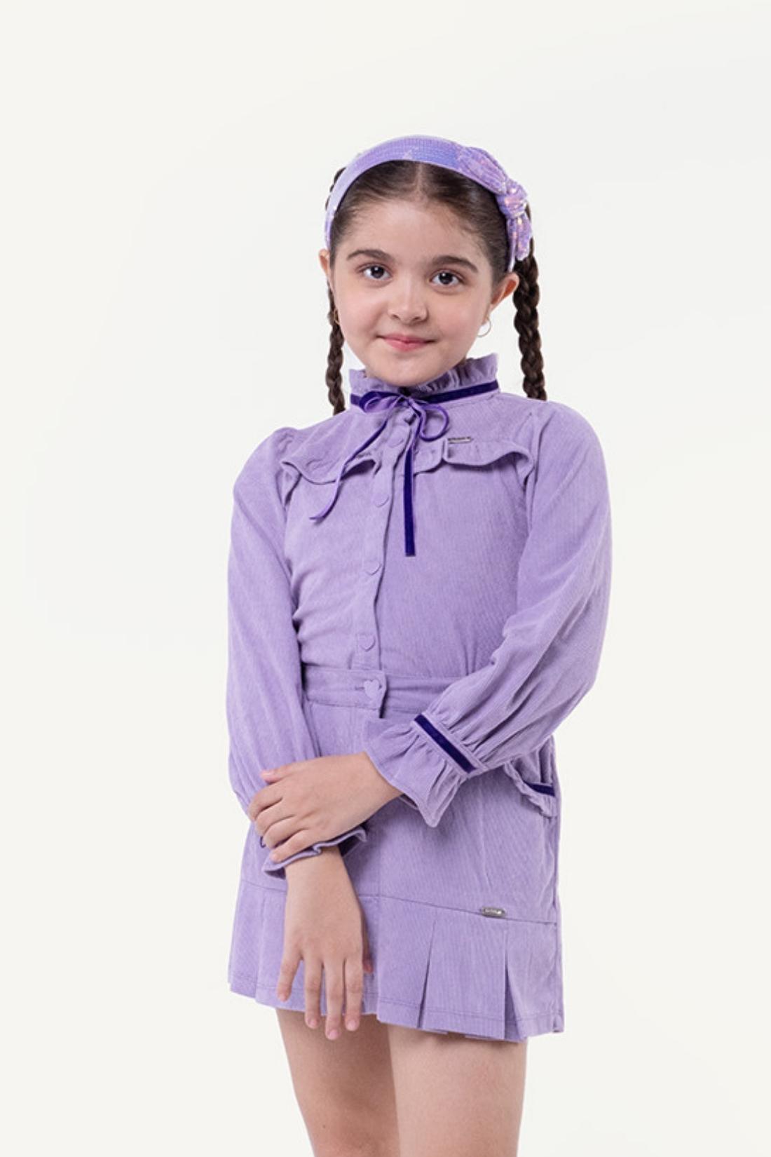 One Friday Varsity Chic Lilac Corduroy Top with Ribbons for Girls - One Friday World