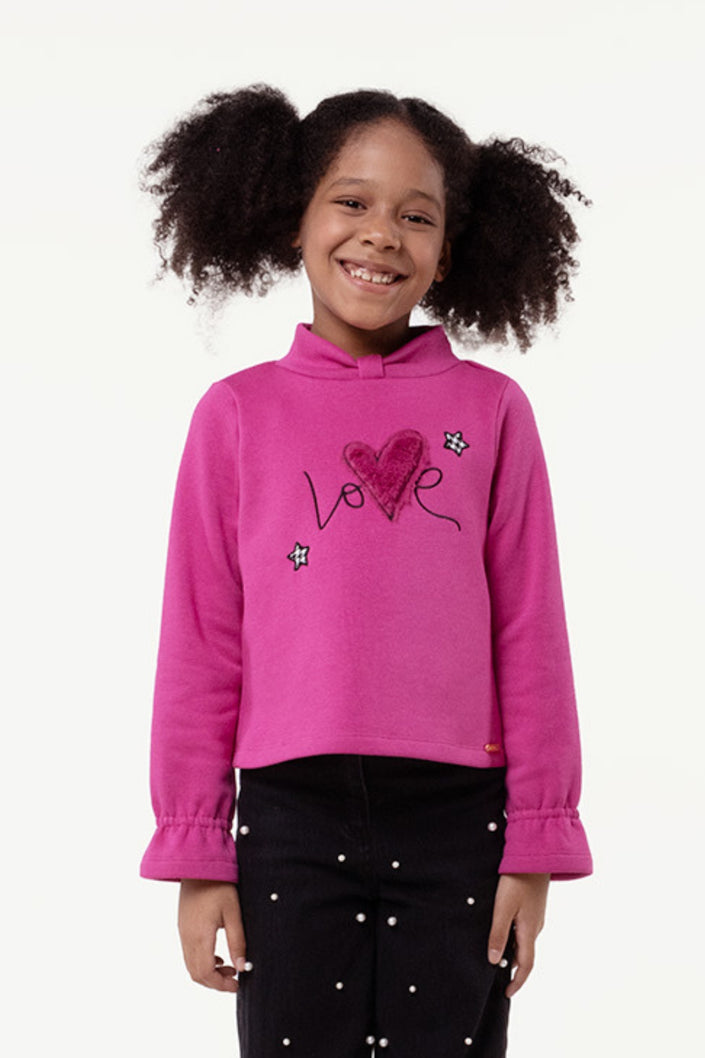 One Friday Kids Girls Pink Full Sleeves Cotton Sweat Shirt