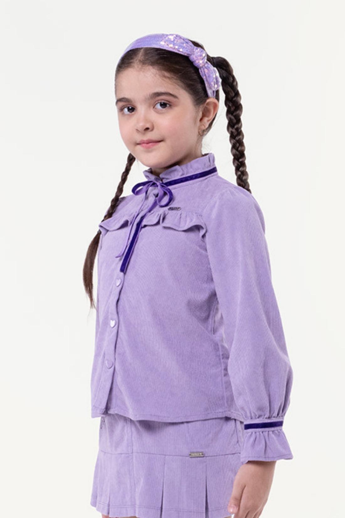 One Friday Varsity Chic Lilac Corduroy Top with Ribbons for Girls - One Friday World