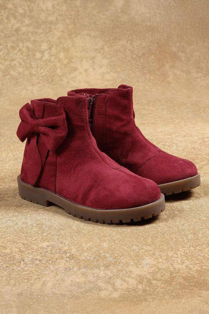 One Friday Girls Maroon Solid Boots