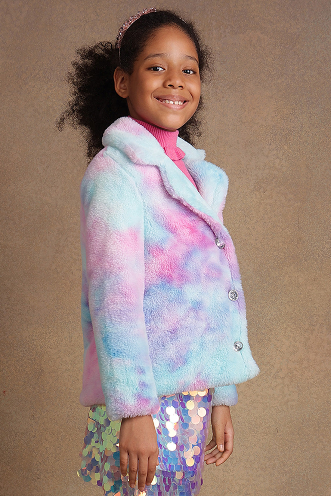 One Friday Kids Girls Mulitcoloured Fur Overcoat