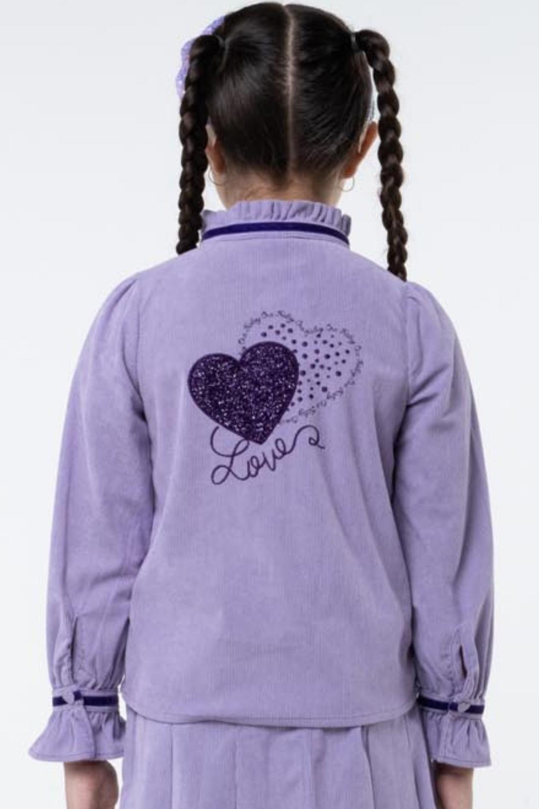 One Friday Varsity Chic Lilac Corduroy Top with Ribbons for Girls - One Friday World