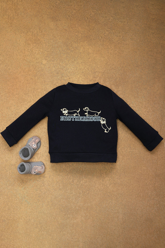 One Friday Baby Boys Navy Blue Round Neck Sweatshirt