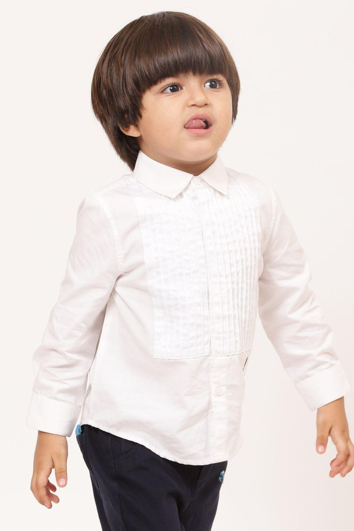 One Friday Baby Boys Off White Woven Cotton Shirt - One Friday World