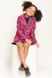 One Friday Kids Girl Purple Check Full Sleeves 2 Button Woven Blazer