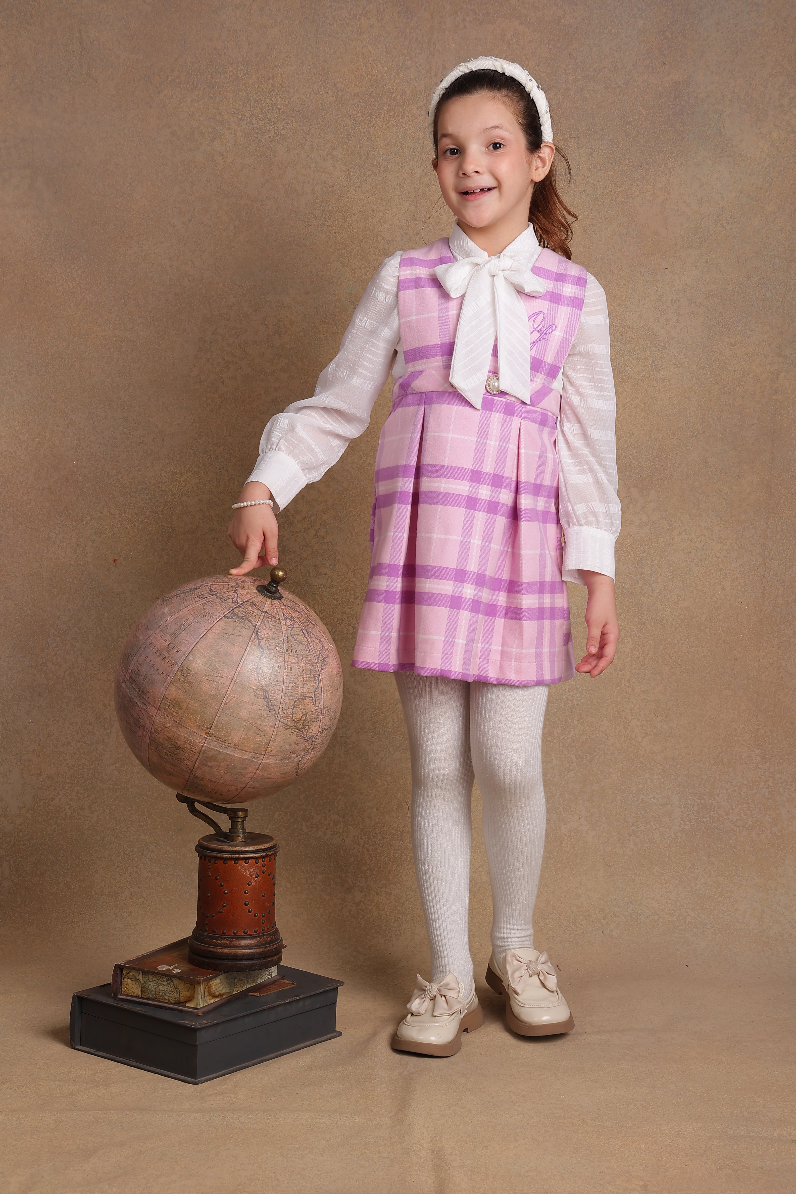 One Friday Kids Girls Pink & Lilac Checkered Dress